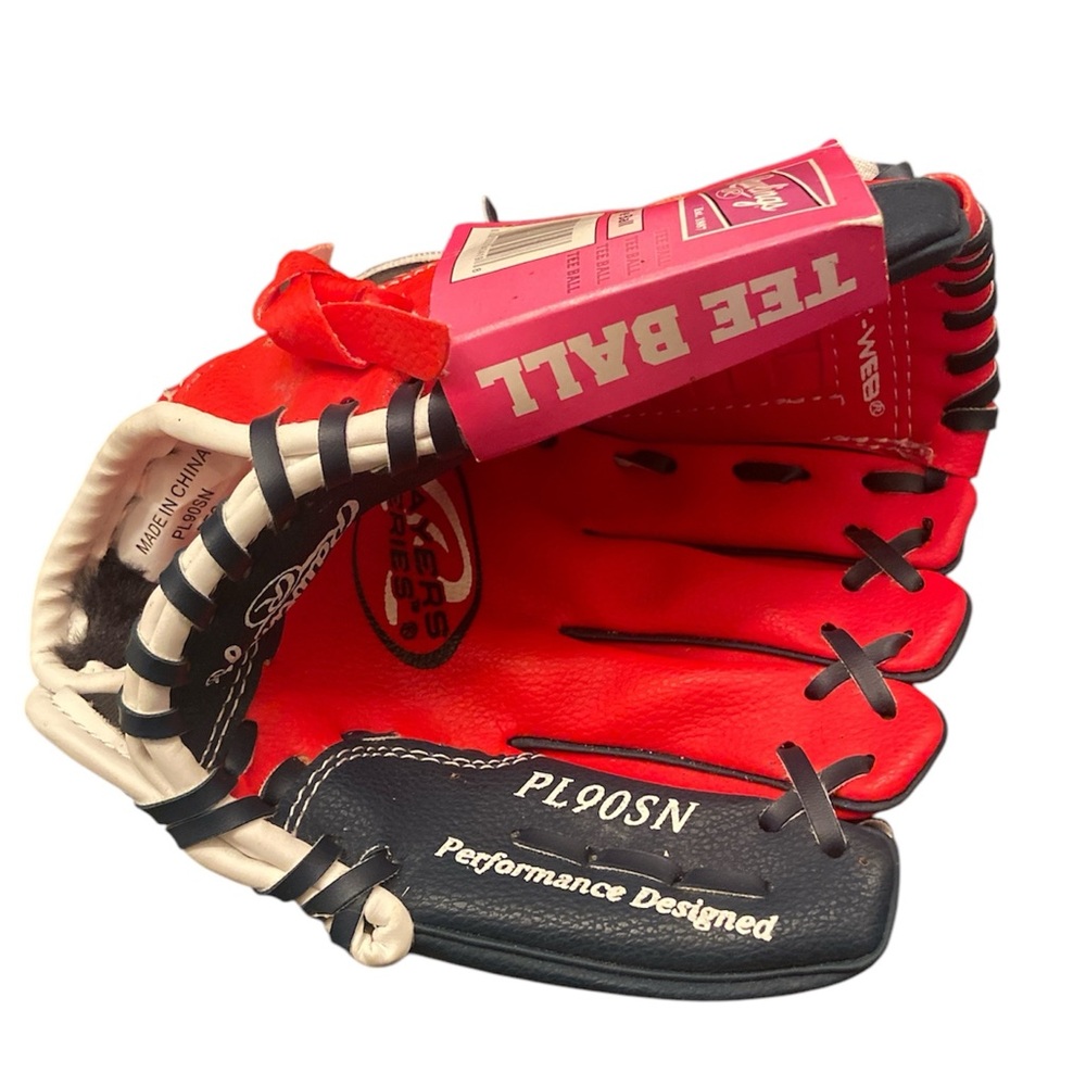 NWT Rawlings Tee Ball Glove 9” Red White Blue 3-6 yrs Players Series Baseball